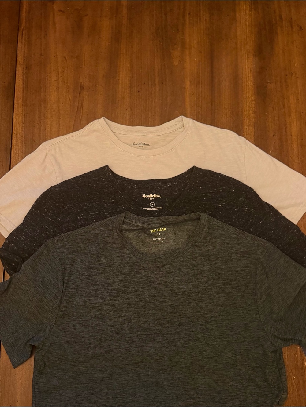 3 Men’s T-Shirts - NWT Tek Gear and 2 Goodfellow - Green, Black, Taupe